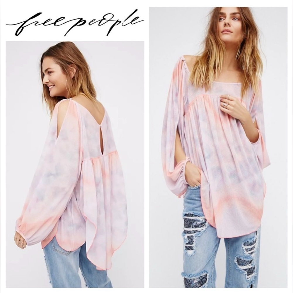 Free People Water Colors MysticOmbré Cold Shoulder Tunic Top Small